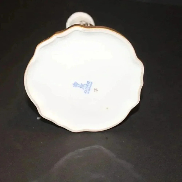 Vtg AK KAISER West Germany Porcelain Candle Holder Gold Yellow & Pink Roses - Picture 5 of 5